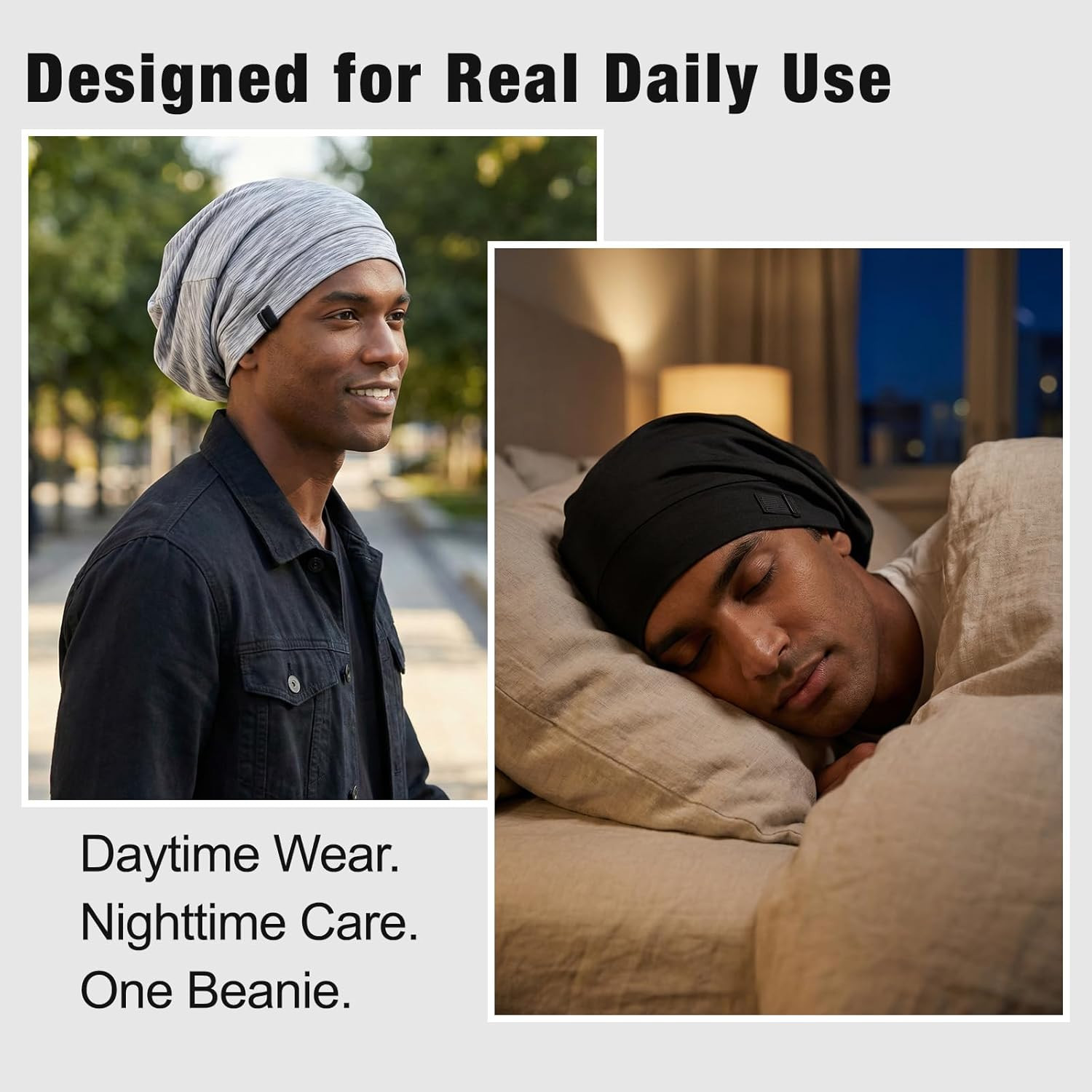 2 Pack Silk Satin Hair Bonnet for Men, Adjustable Stay-On Sleep Cap Beanie for C