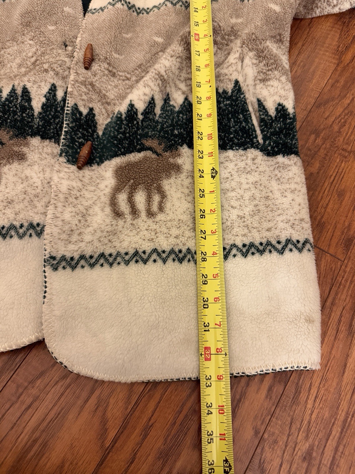 Vintage Denali Large Sherpa Fleece Hooded Long Nature Jacket Blanket Cozy Deer