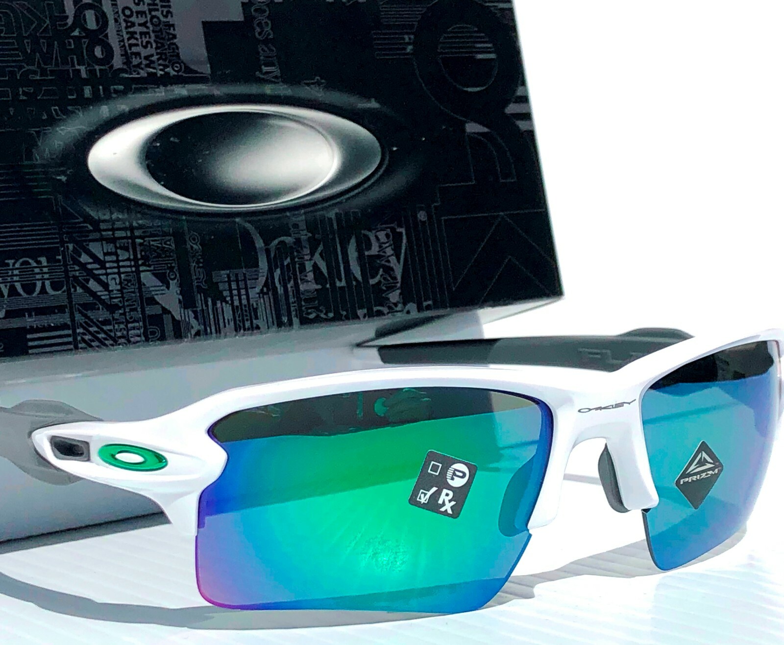 Oakley FLAK JACKET 2.0 Polished WHITE w PRIZM XL JADE Iridium Sunglass 9188-92