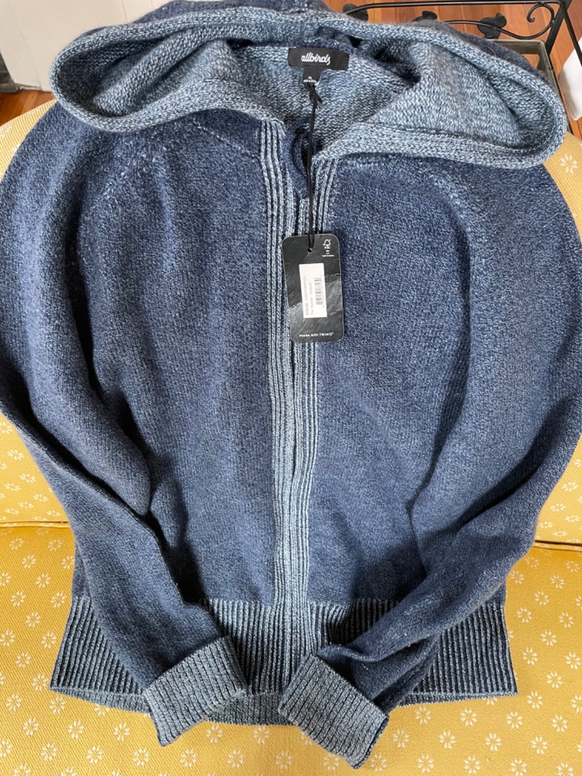 Allbirds Full-Zip Wool Hoodie XL Ironbark Blue, with tags