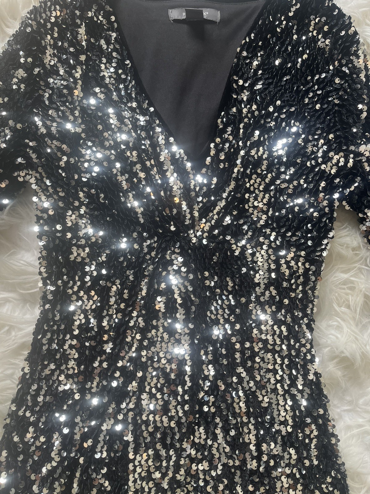 Primark Black & Silver Sequin Bodycon Dress UK Size XS 6–8 Party Evening Mini
