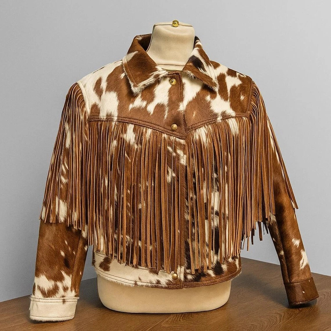 Handmade Brown Cowhide Jacket for Women Hair On Cow Leather Jacket with Hair