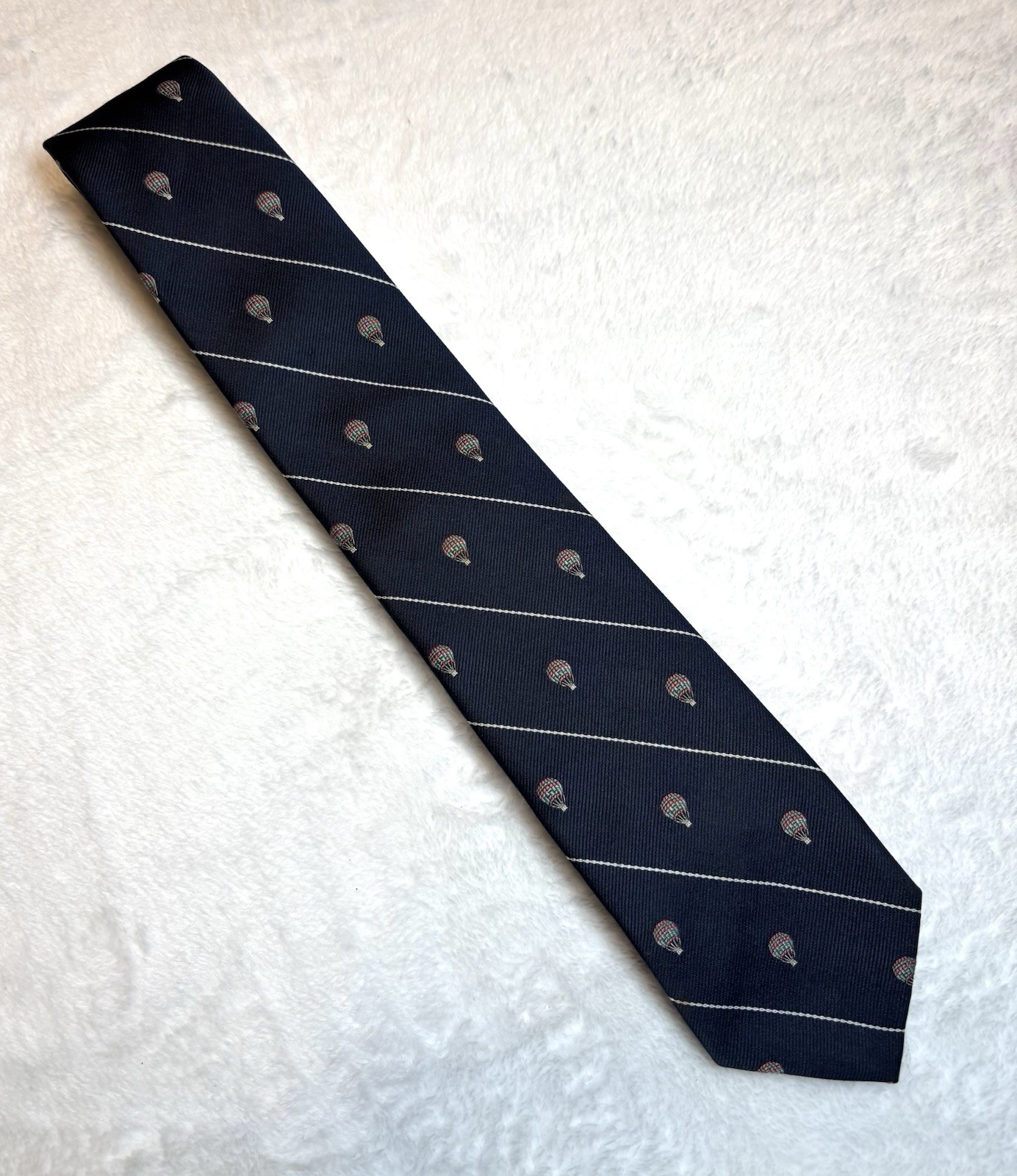 Robert Talbot Hand Sewn Necktie Silk Vintage Navy Blue Hot Air Balloon England