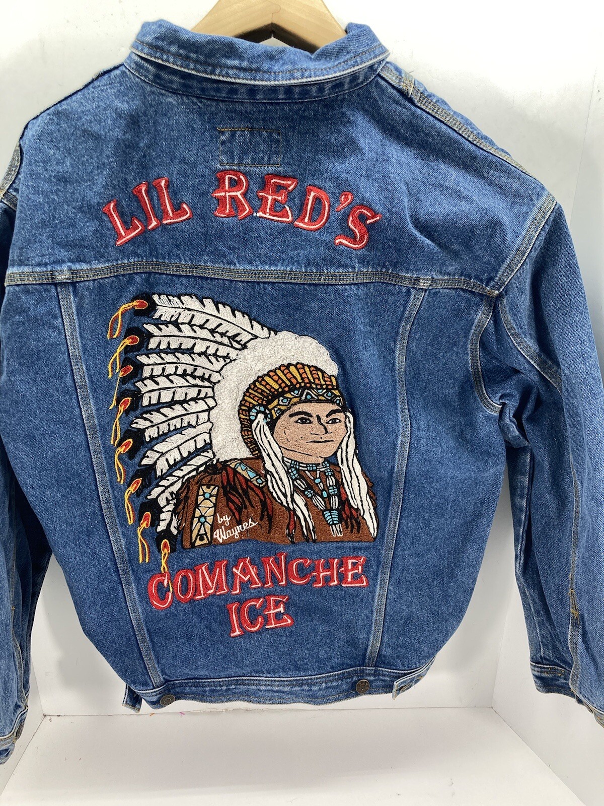 Comanche Chief Denim Trucker Jacket Men Size Small Embroidered Button VTG Unique