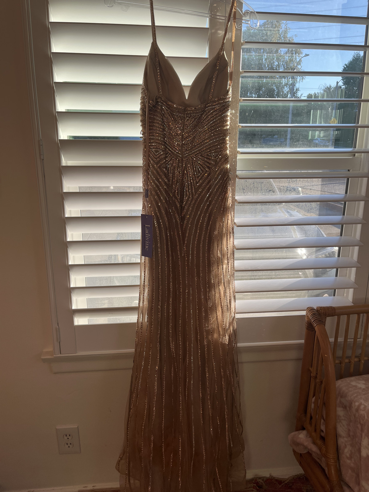 ✨ LaDivine by Cinderella Divine CD845 Rose Gold Beaded Gown – Size 2 – (NWT)