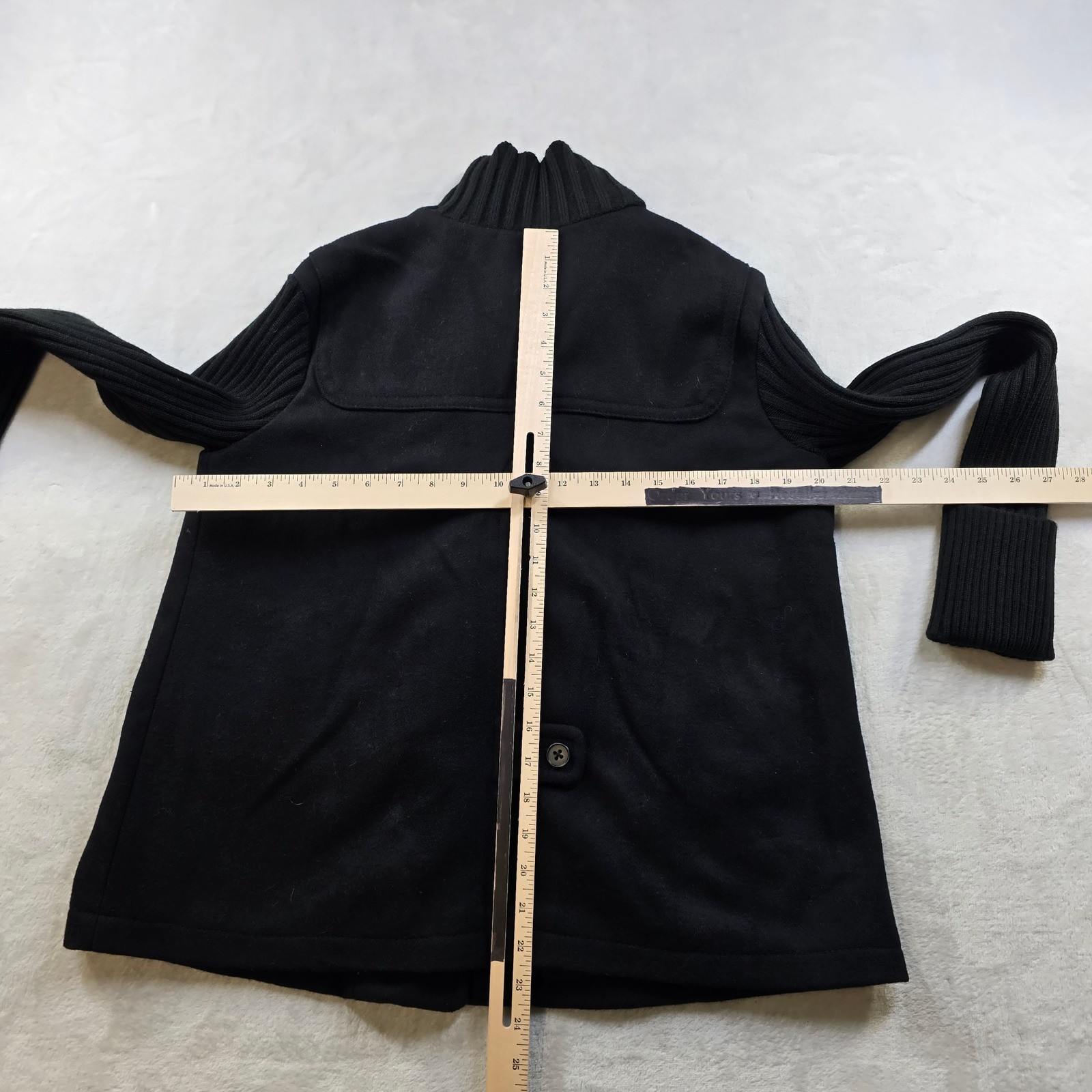 GAP Toggle Coat Ribbed Knit Sleeve Jacket Womens Large Petite LP Black Wool NEW