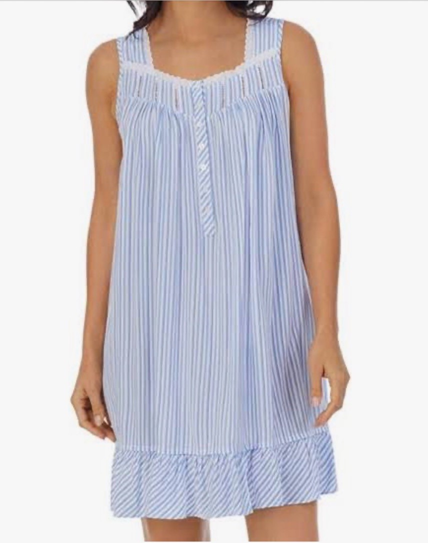 Eileen West Sleepwear Sleeveless Chemise 100% Rayon Size Small Striped Blue