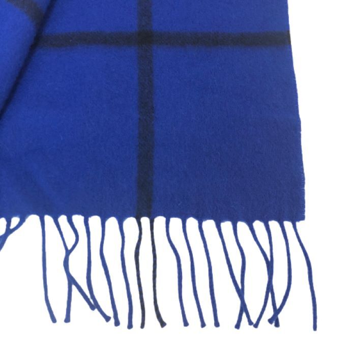 Joshua Ellis Cashmere Large Stole Blue Check Pattern Knee Blanket [Used]