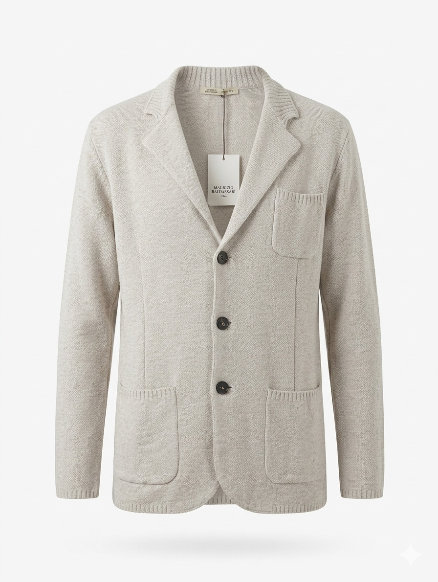 Maurizio Baldassari Beige Sweater Stretch Cotton Rib Knit Cardigan 2XL (EU 58)
