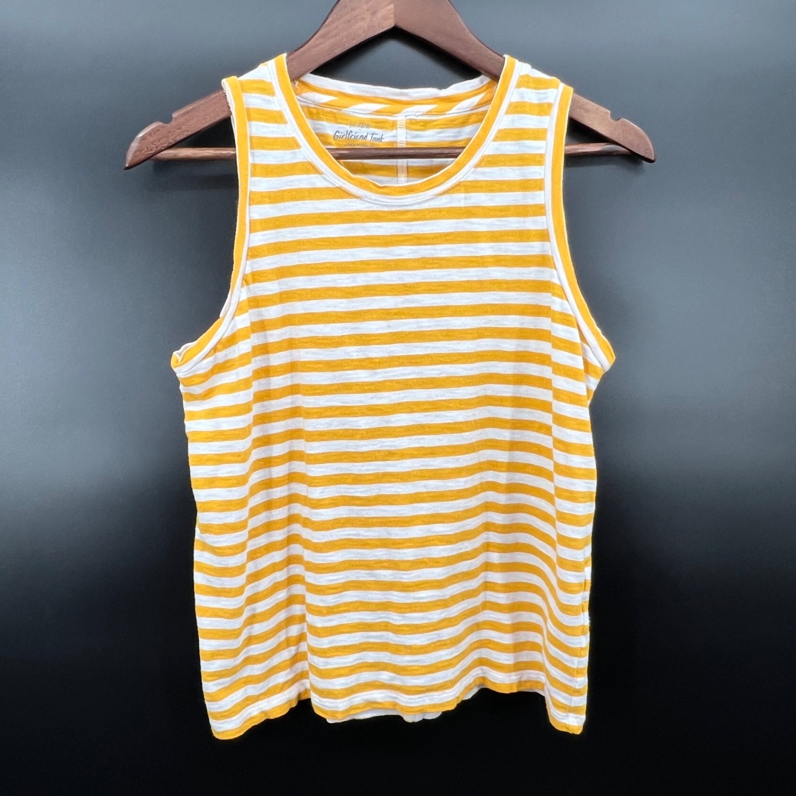 J. Crew Factory Girlfriend Tank Top Size M Yellow White Stripe Cotton Crew Neck