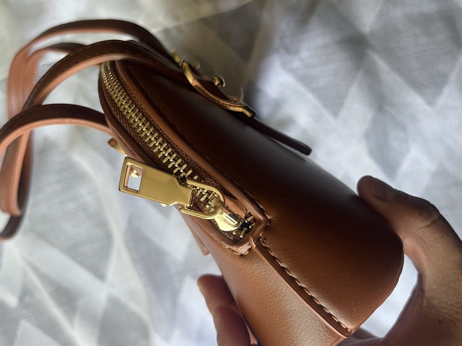 Madison West Brown Semi-Circle Shoulder Bag Zip Gold Hardware Pockets