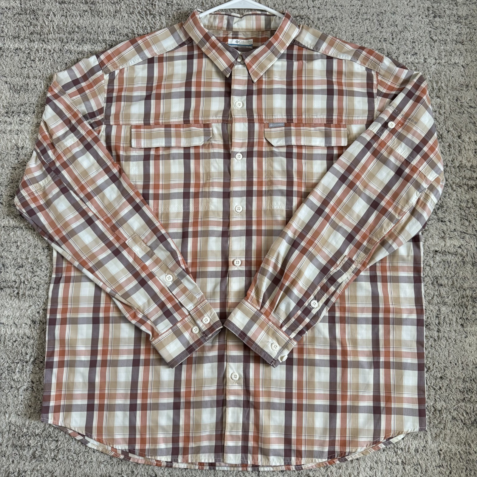 Columbia Silver Ridge Men XL Plaid Omni-Shade UPF 50 Hiking Shirt Long Sleeve