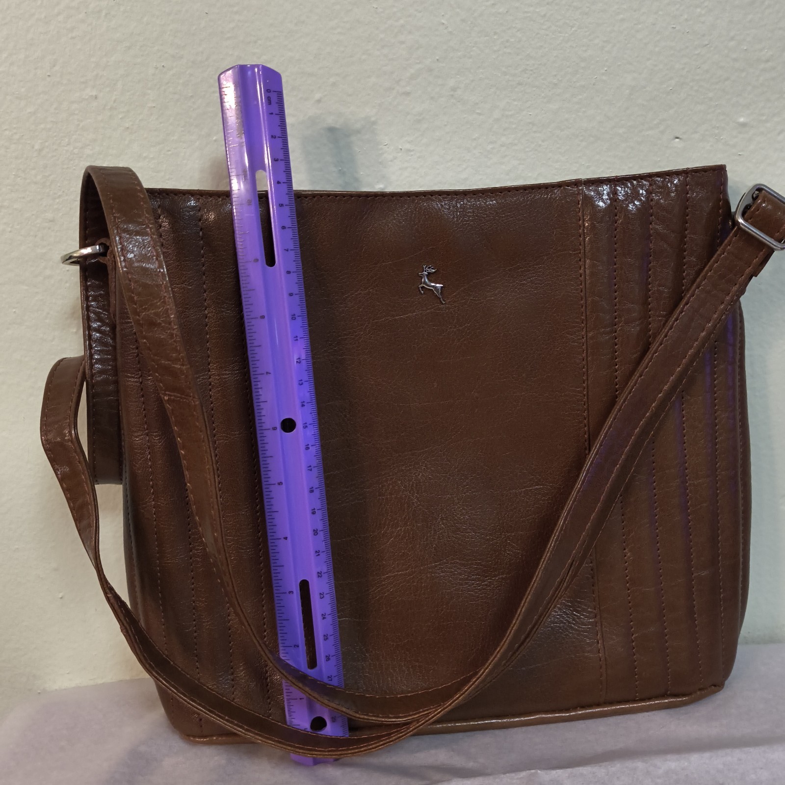 Genuine Leather Shoulder Crossbody Bag Brown Pintuck Stag British-Ashwood