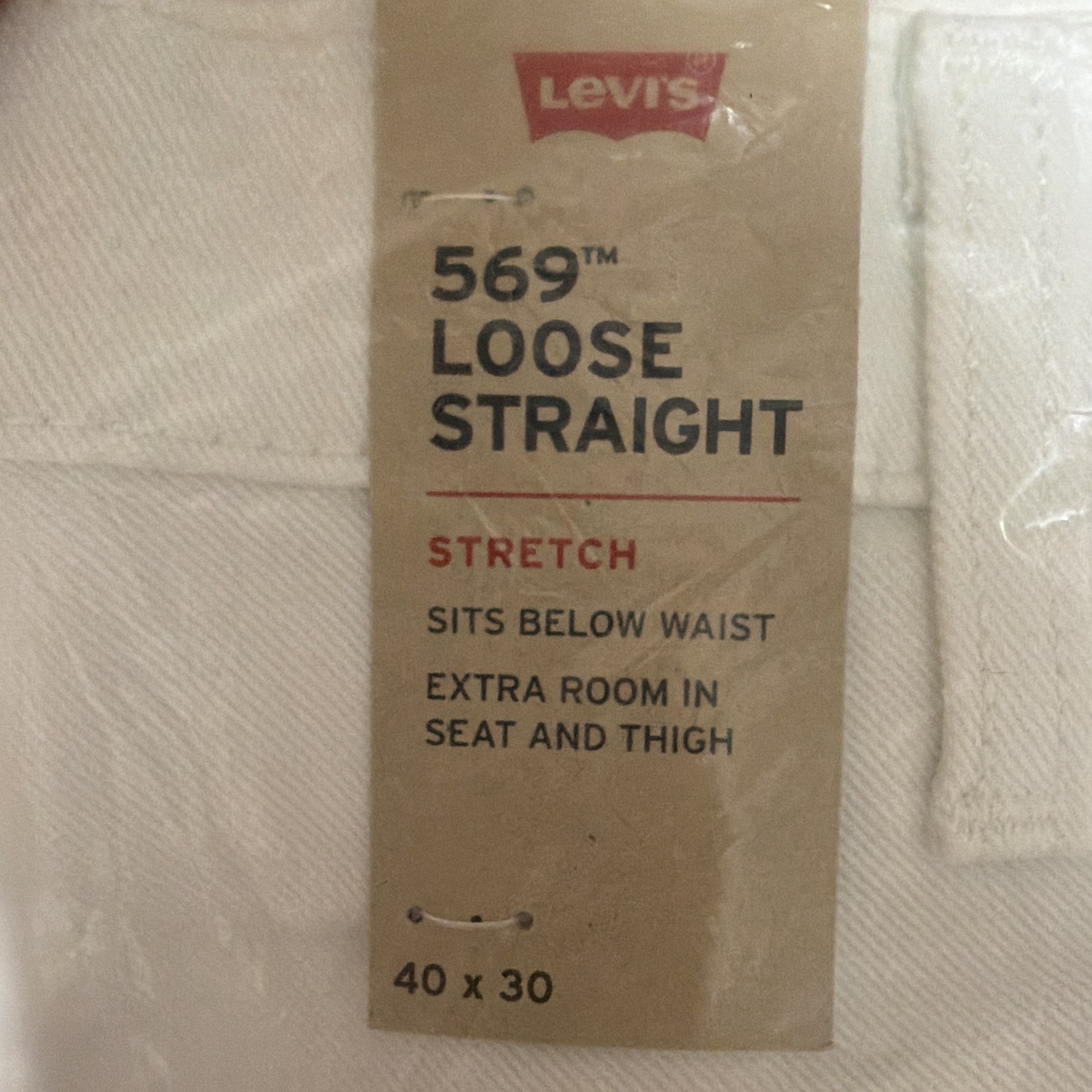 Brand New Levi’s 569 Loose Straight Stretch White 40×30 Men’s Jeans – Sealed!