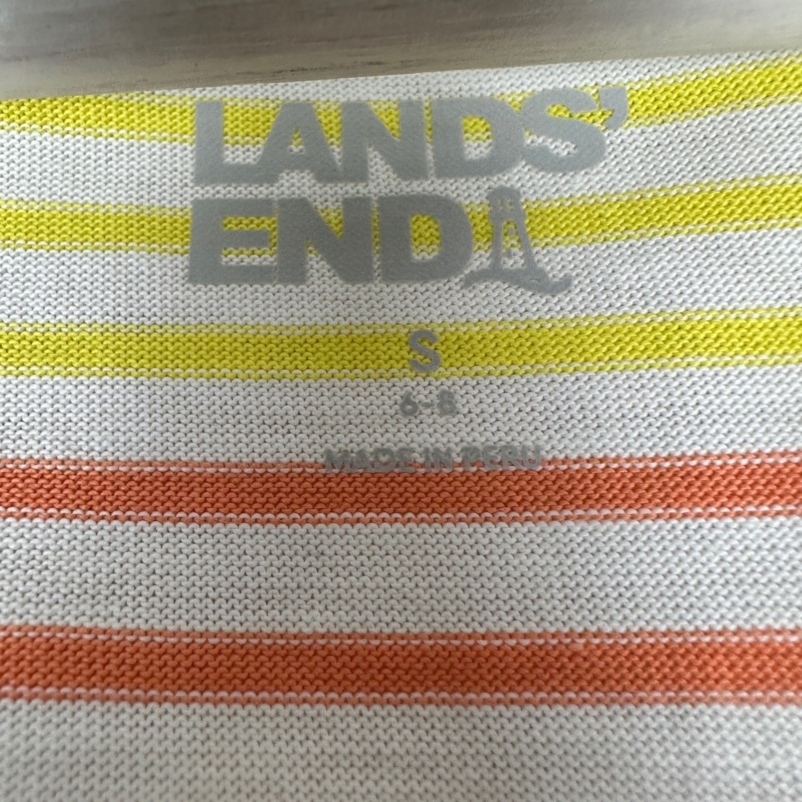 Lands’ End Women’s S Rainbow Striped V-Neck Cotton T-Shirt Multicolor 411453