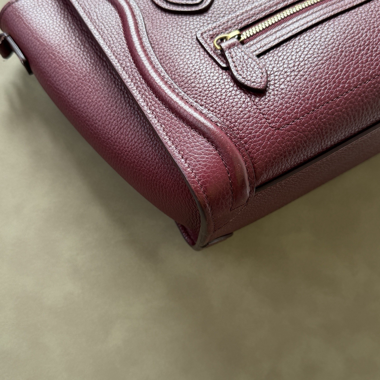CELINE Luggage Nano Shopper Drummed Calfskin Leather Bordeaux Shoulder Bag 2WAY