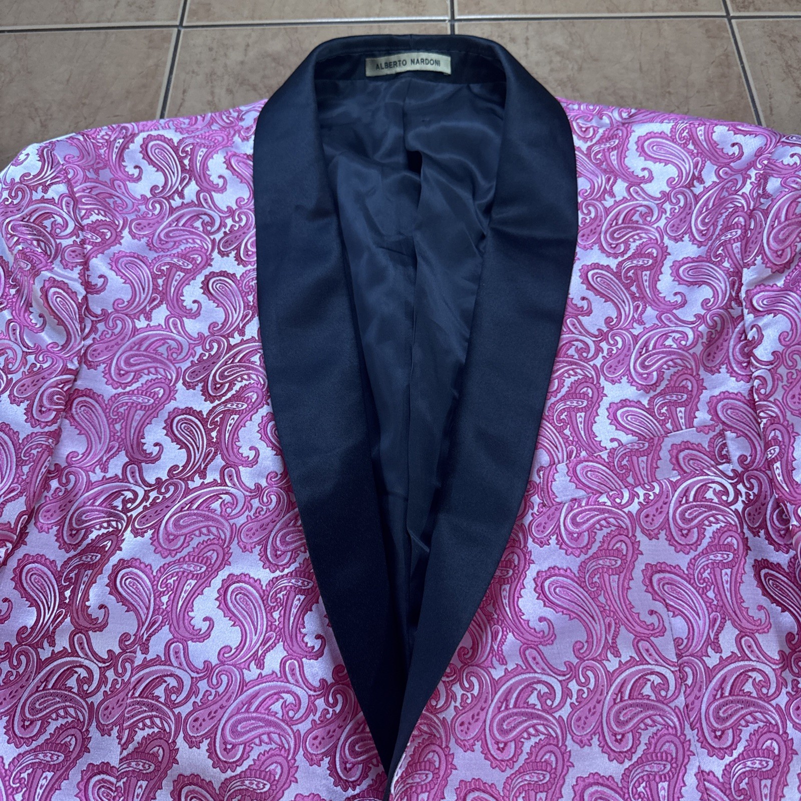NEW Alberto Nardoni Pink Paisley Tuxedo Jacket Sz Prom Wedding Blazer NWT