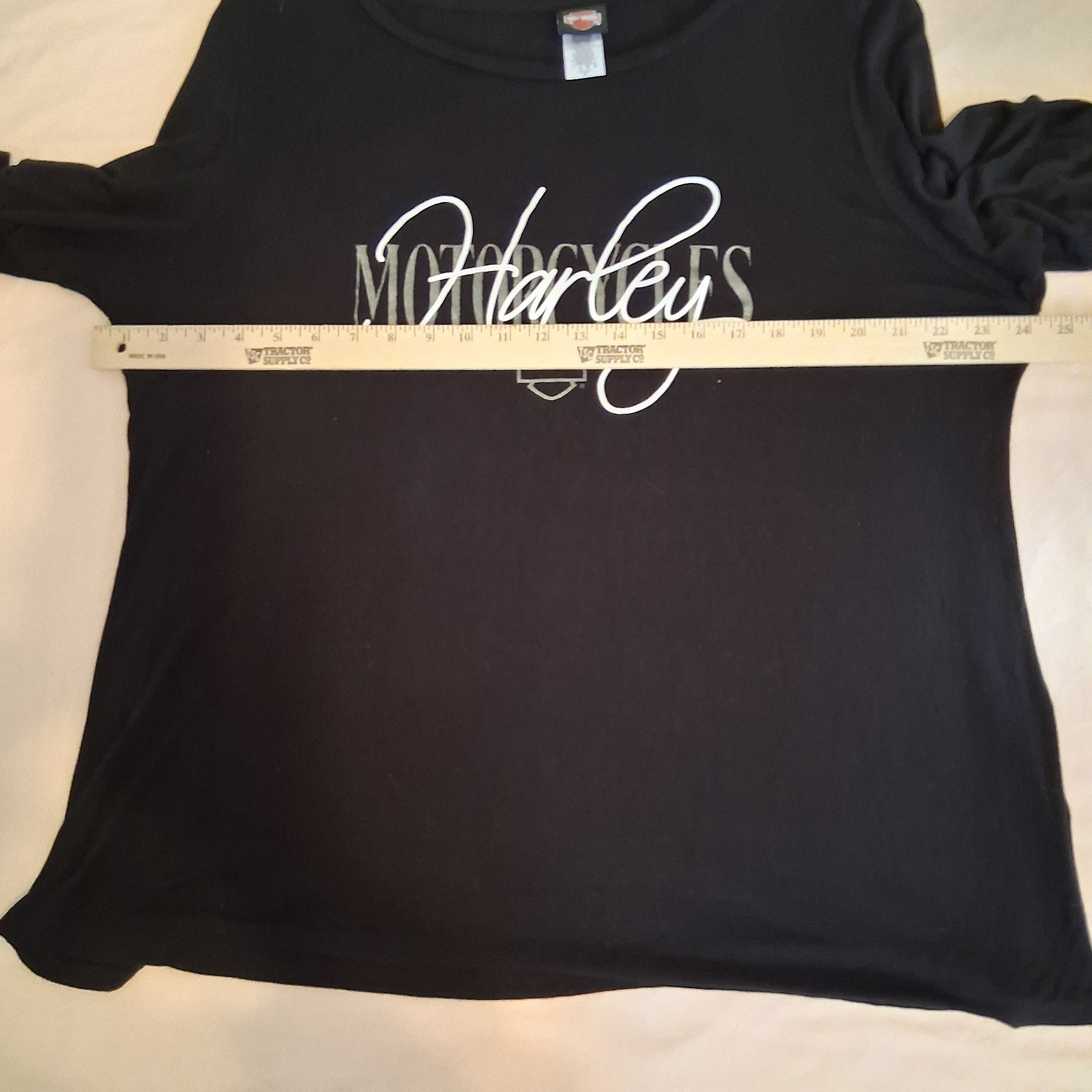 Harley-Davidson Stretch Shirt Womens 2XL Black Long Sleeve Studded Logo Made USA