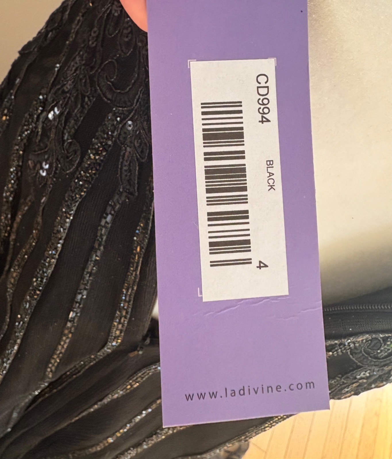 Ladivine by Cinderella Divine NWT CD994 Black Beaded Illusion Tulle Gown Size 4