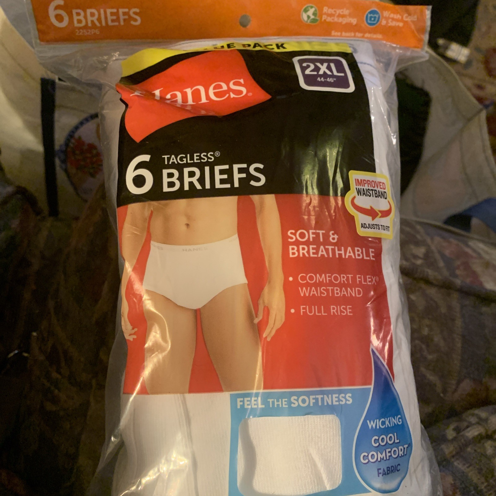 6-Pack HANES Men’s 2XL Tagless Briefs Soft Breathable Cool Comfort White