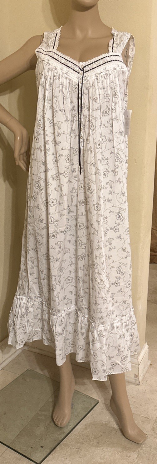 Eileen West nightgown Large cotton lawn Black / White Gorgeous