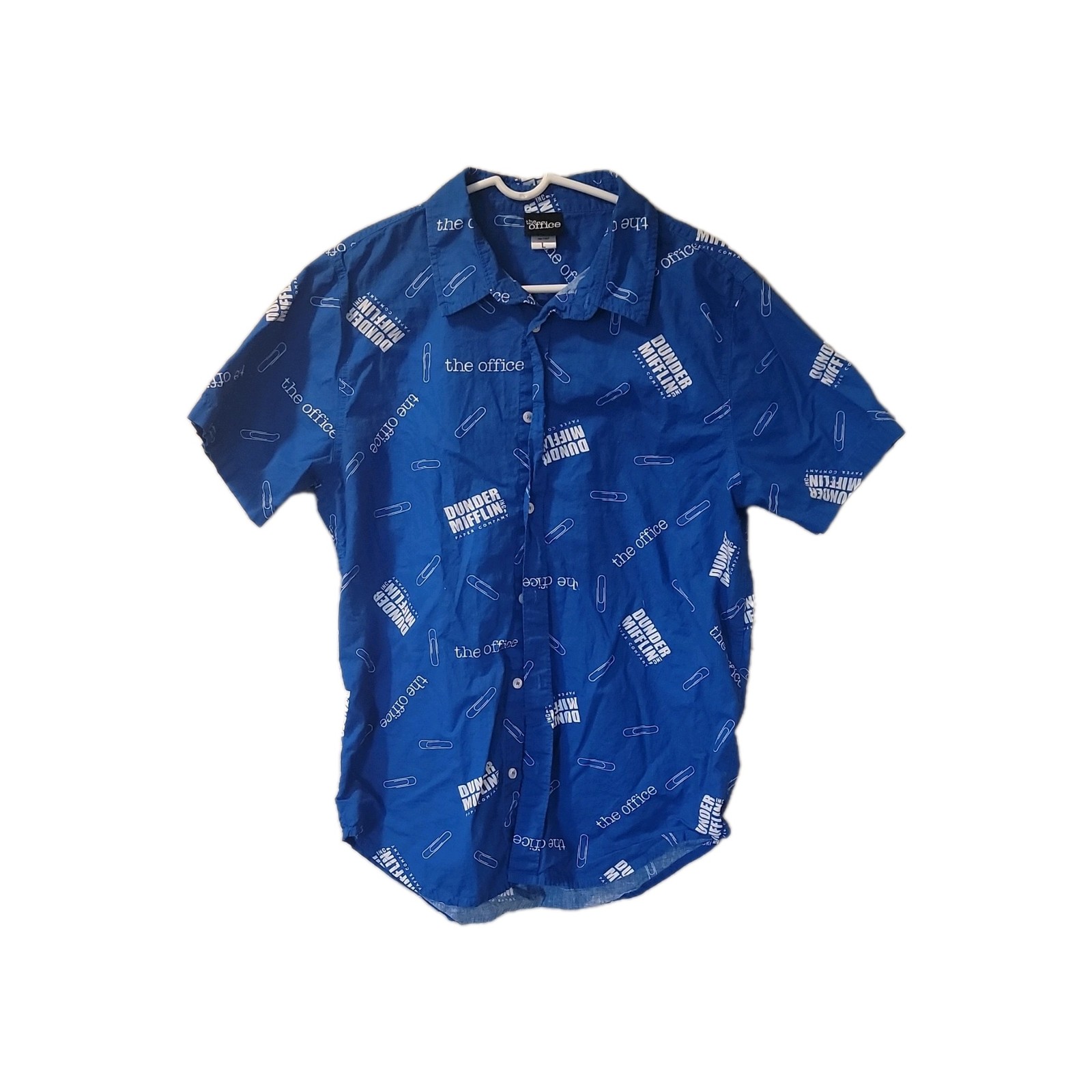 The Office Shirt Mens SZ L Blue Dunder Mifflin Paperclip Button Down NBC 231