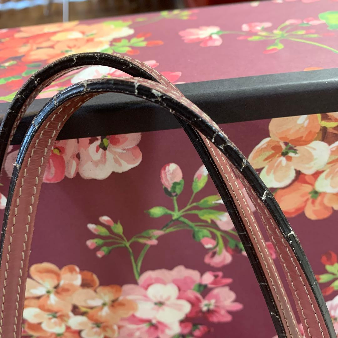 GUCCI GG Blooms Supreme Tote Bag Shoulder Bag Floral PVC Leather Reversible F/S