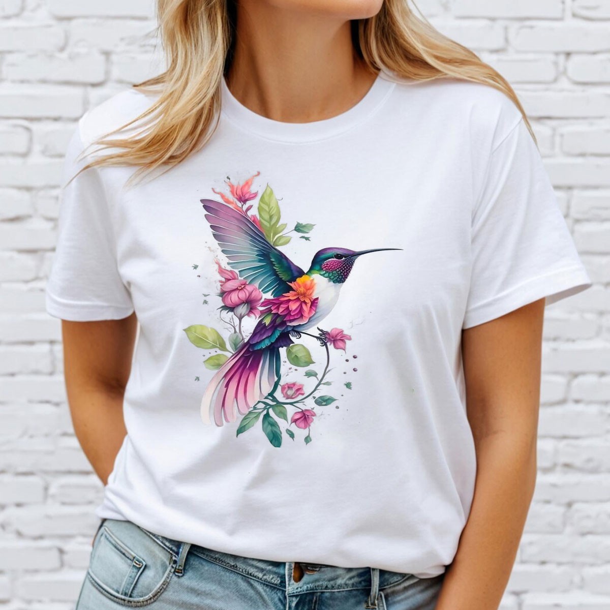 Floral Humming Bird Flowers Tie Dye Shirt Colorful Hummingbird Gift Tee