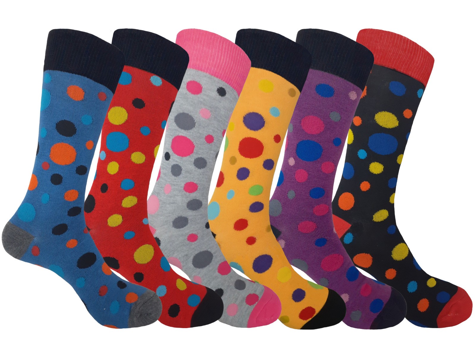 3-6 PK Cotton Dress Socks First Quality SIZE 10-13 Multicolor Polka Dot Socks