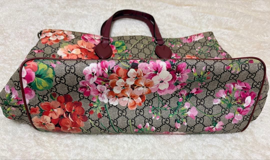 GUCCI GG Blooms Shoulder Hand Bag Magnetic Leather PVC Bordeaux Red Beige Japan