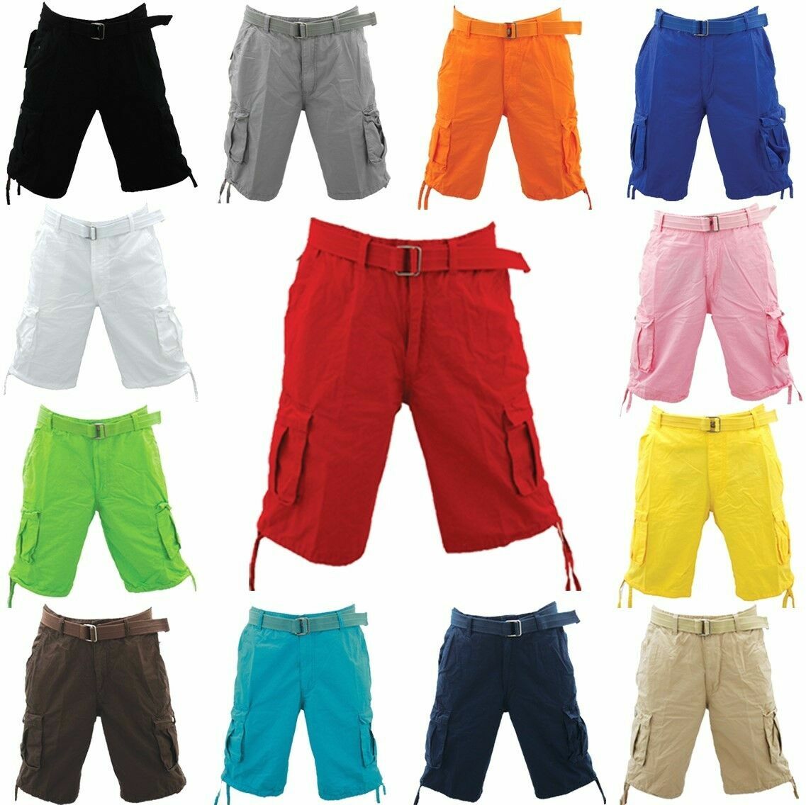 Men’s Cargo Shorts 100% Twill Cotton Solid Color Sizes from 32 to 44