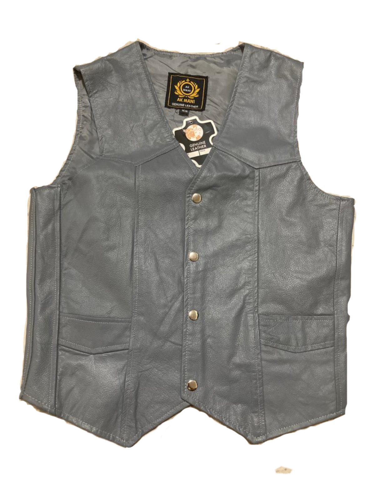Men’s Grey Genuine Leather Motorcycle Biker Vest XS To 2XL New