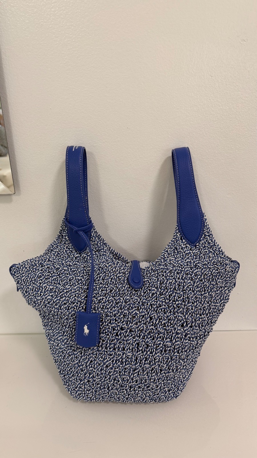 Polo Ralph Lauren- Polo Play Cord Tote Bag in Optic White / Bright Blue