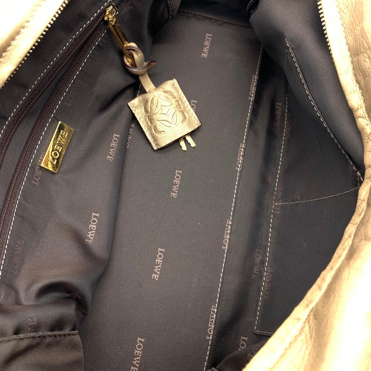 Loewe Amazona 28 Handbag, Mini Boston Style, Leather, Gold, Gold Metal