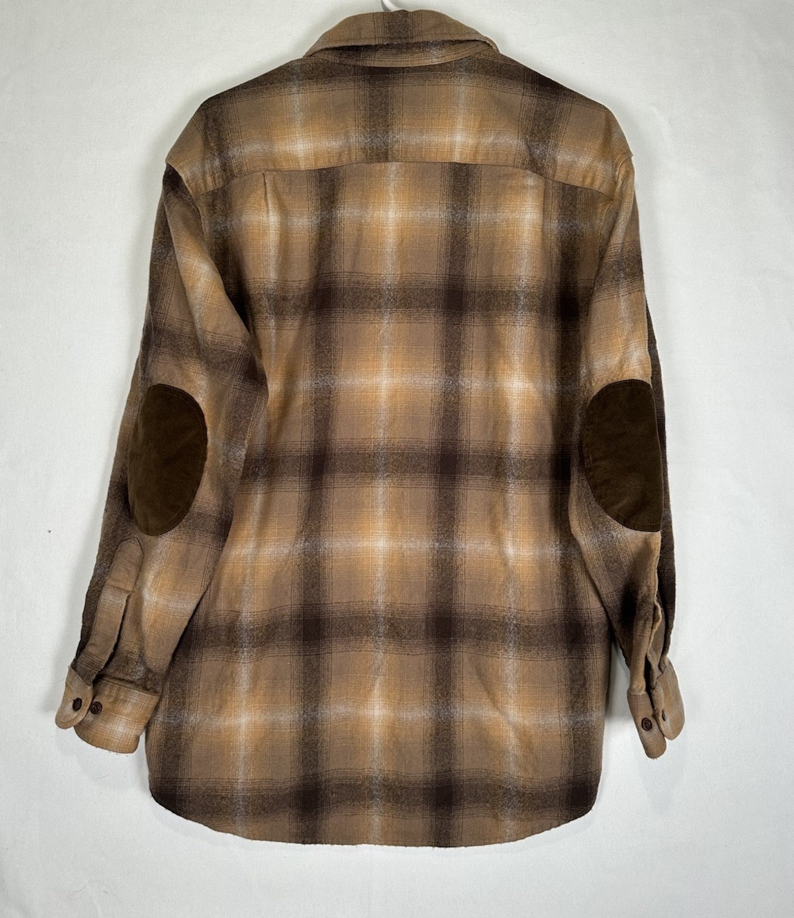 VTG Pendleton Trail Shirt Men’s Large Brown Plaid Virgin Wool Elbow Patches