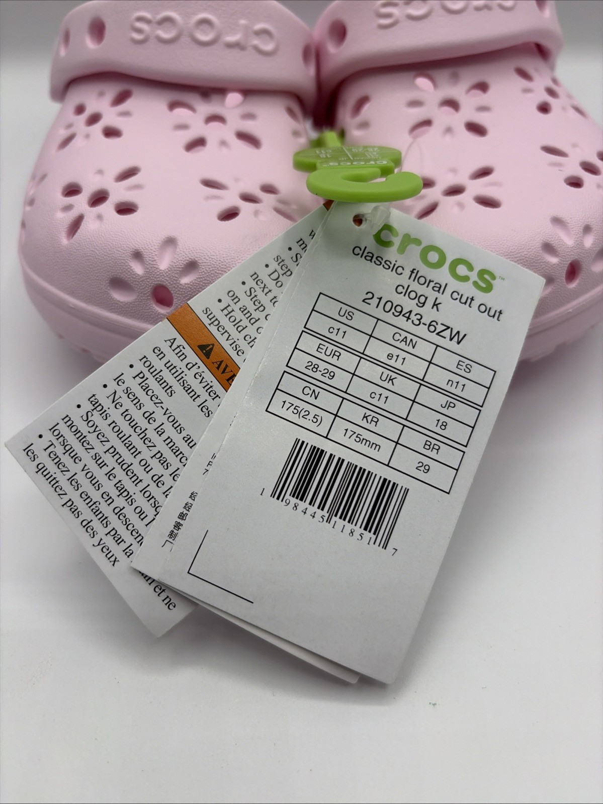Crocs Floral Cut Classic Clog Light Pink Girl Kids Size C 11