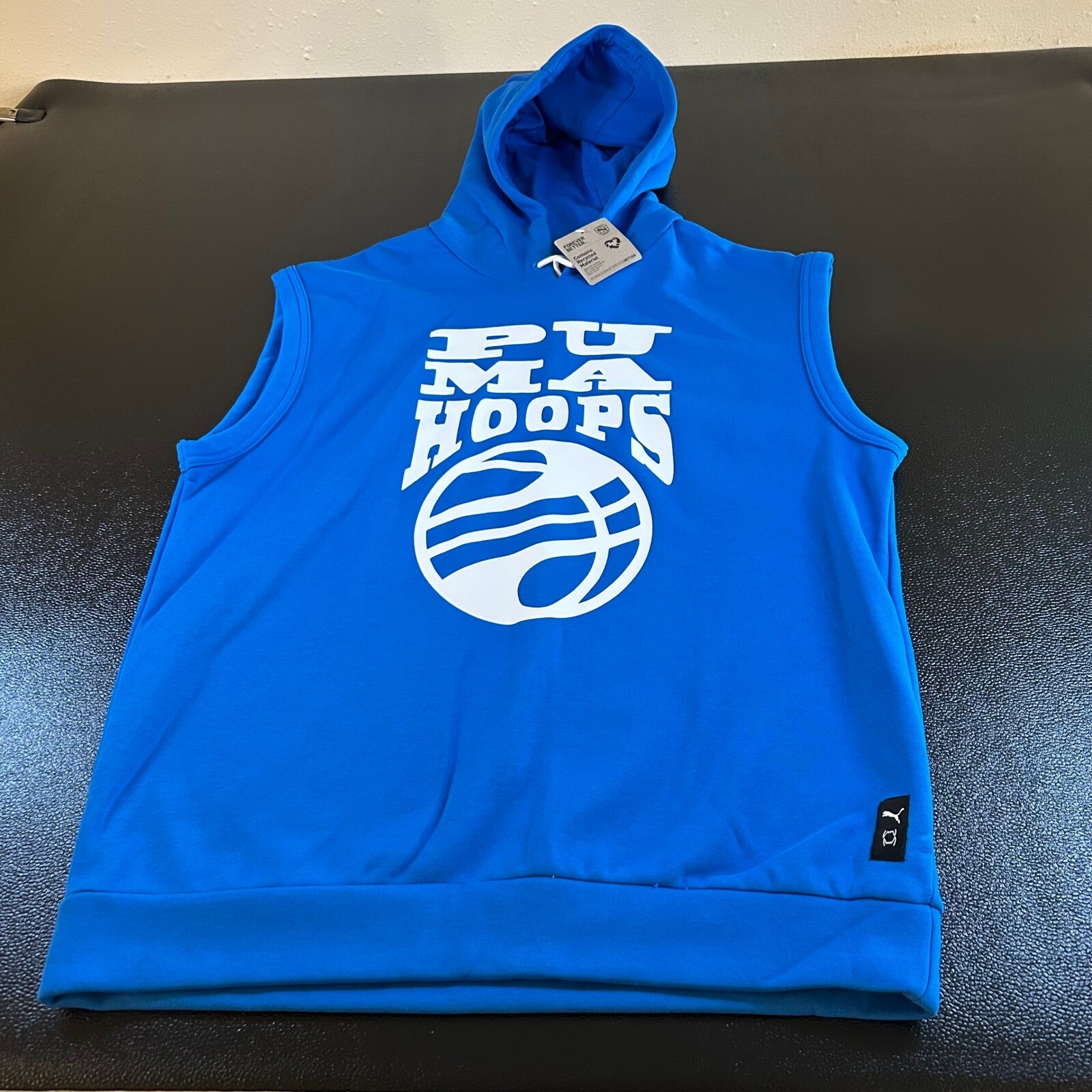 Puma Hoops Sleeveless Hoodie Basketball Graphic Pullover Blue Mens Large NWT