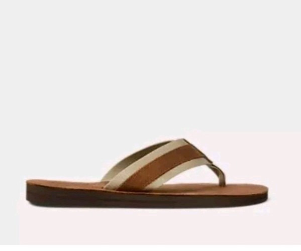 Polo Ralph Lauren Men’s Leather FLIP FLOPS BROWN & NAVY Sandals 8,9,10,11,12,13