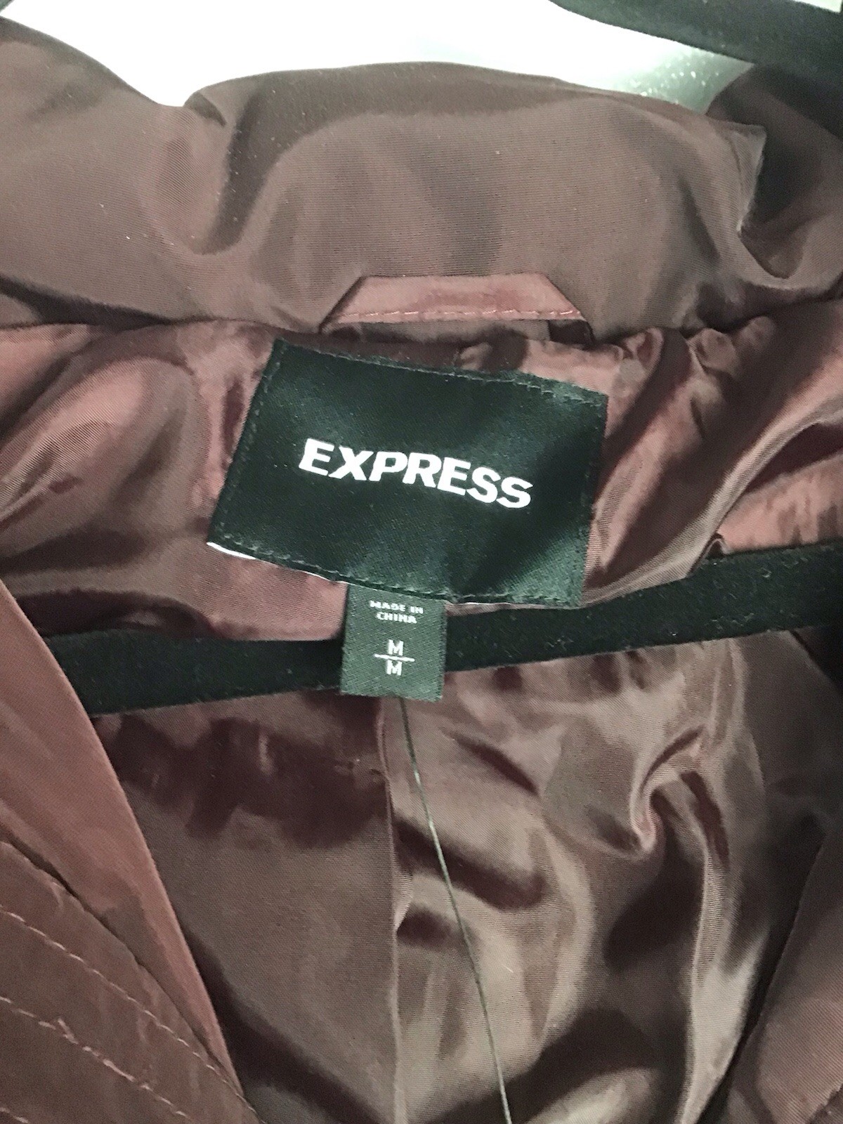 Express Burgundy Belted Puffer Coat with Fur Trim Hood Sz M~ $228 ~