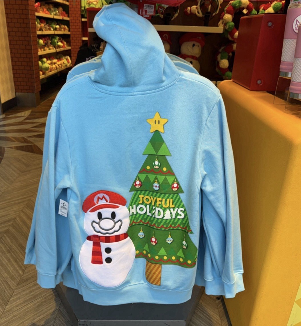 Super Nintendo World RARE Mario Snowman Christmas Hoodie 2XL NEW Universal