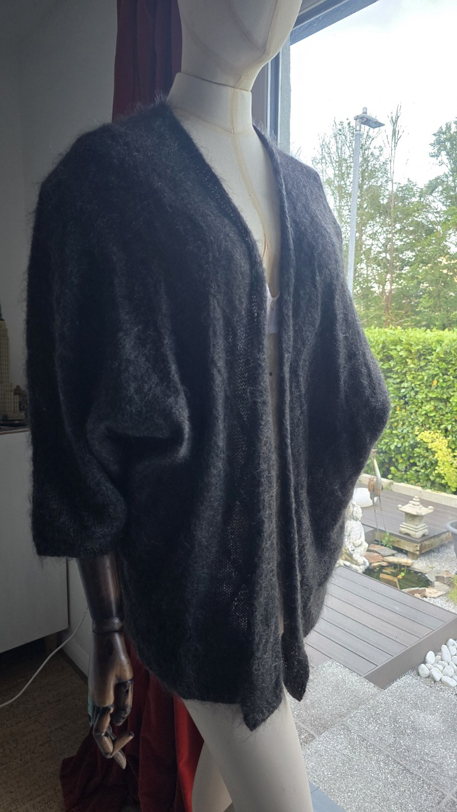 Brora Kid Mohair Charcoal Cape Cardigan 12-14 Fluffy Arty Relaxed