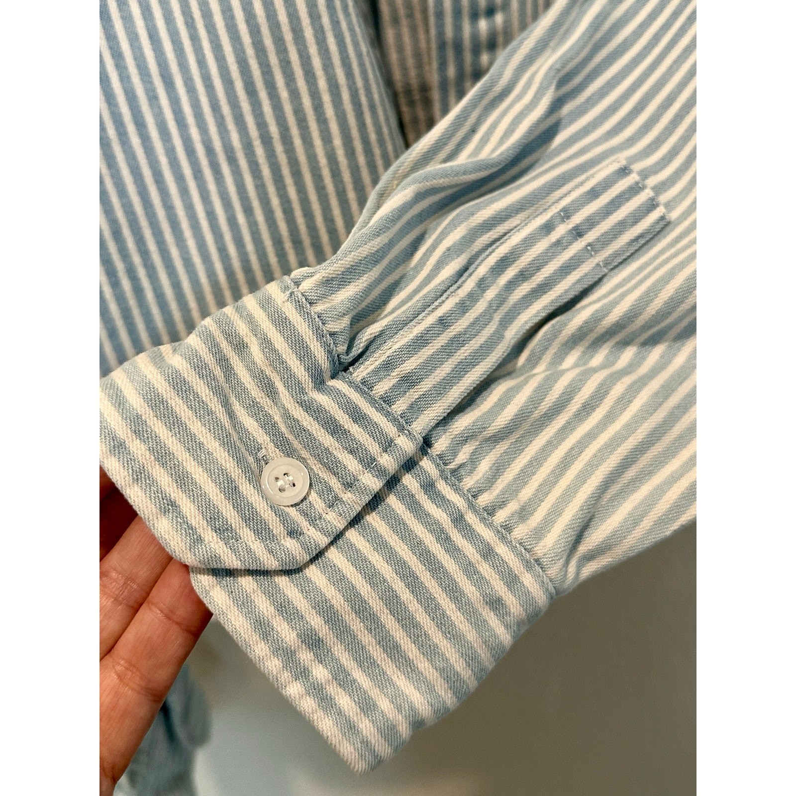 RSQ Blue White Stripe Crop Button Up Shirt XL Oversized