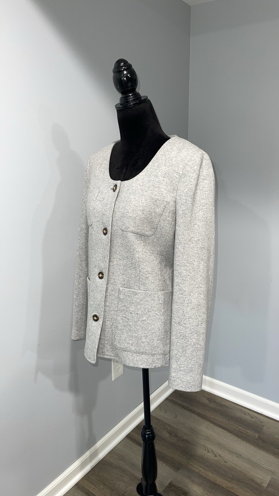 J.Crew Mario Bellucci Italian knit wool jacket size 8 gray oversized pockets