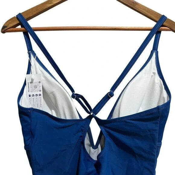 Shaperin Women’s Blue Deep V Neck One Piece Swimsuit