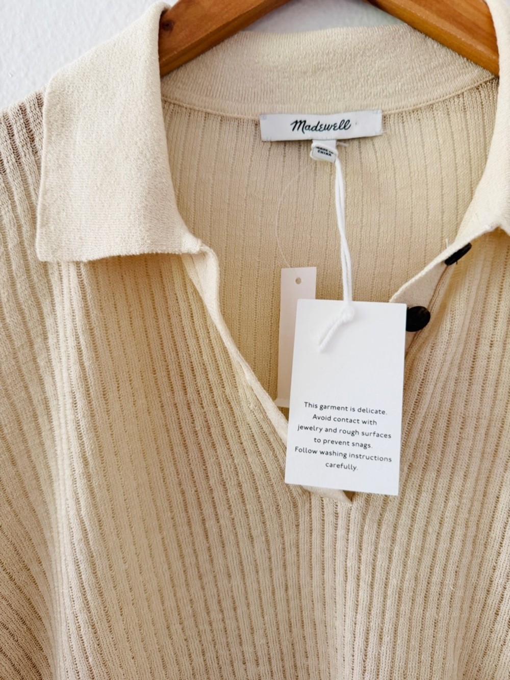 NWT Madewell Short-Sleeve Polo Sweater Tee in Beach Sand Large