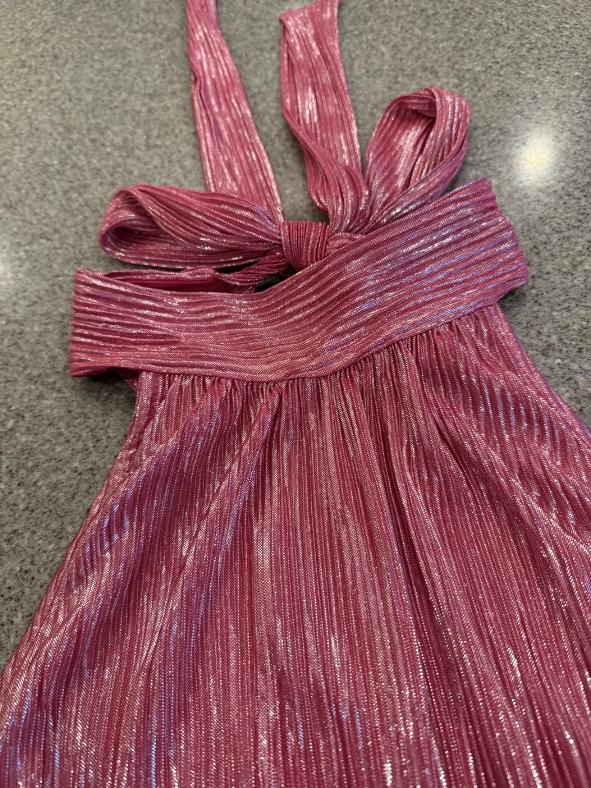 CECE Pink Metallic Pleated Halter Shimmer Party Date Nite Top with Back Bow Sz L