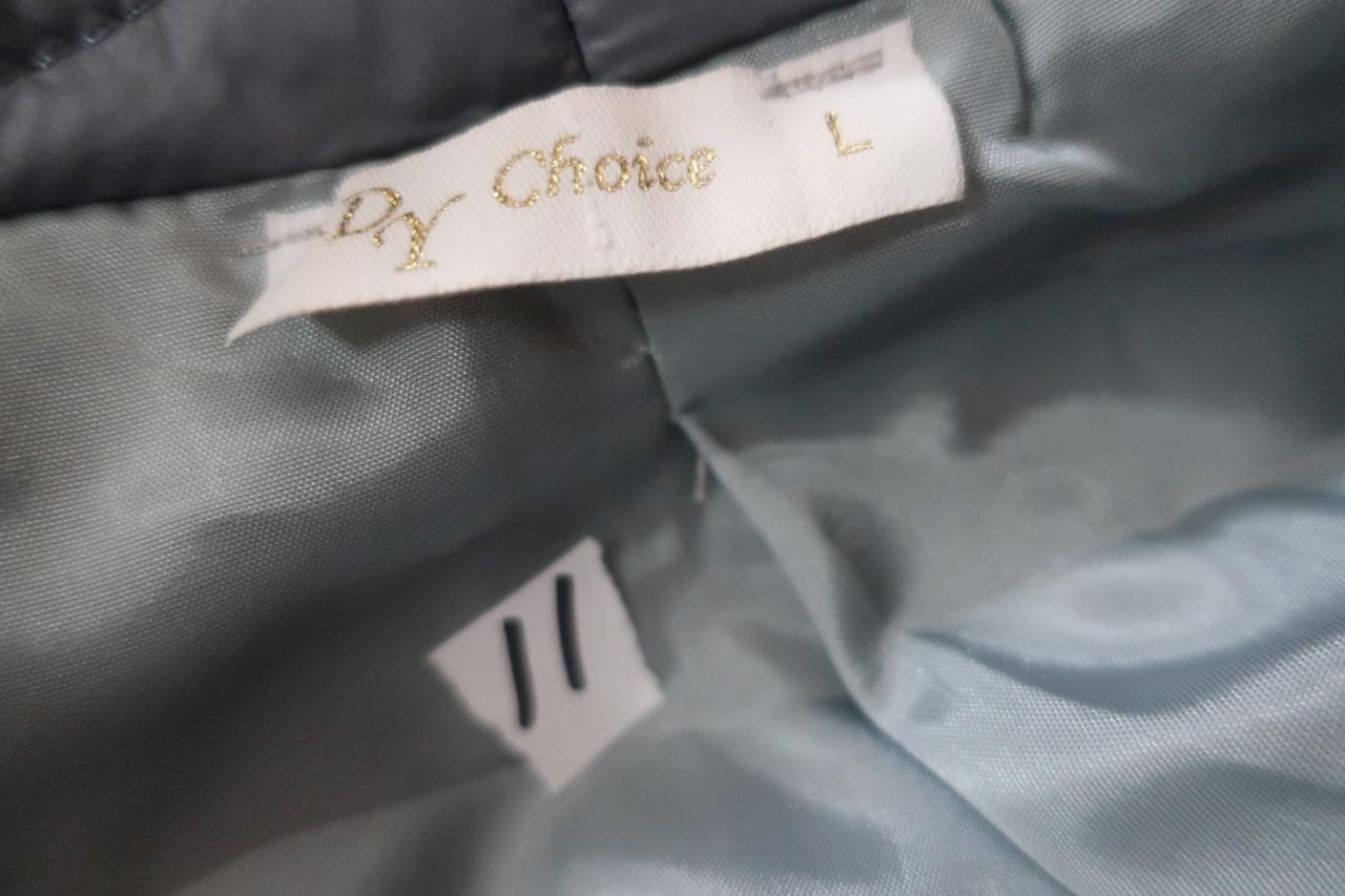 Womens DY Choice Blue-Gray Open No Closure Quilted Puffer Jacket L
