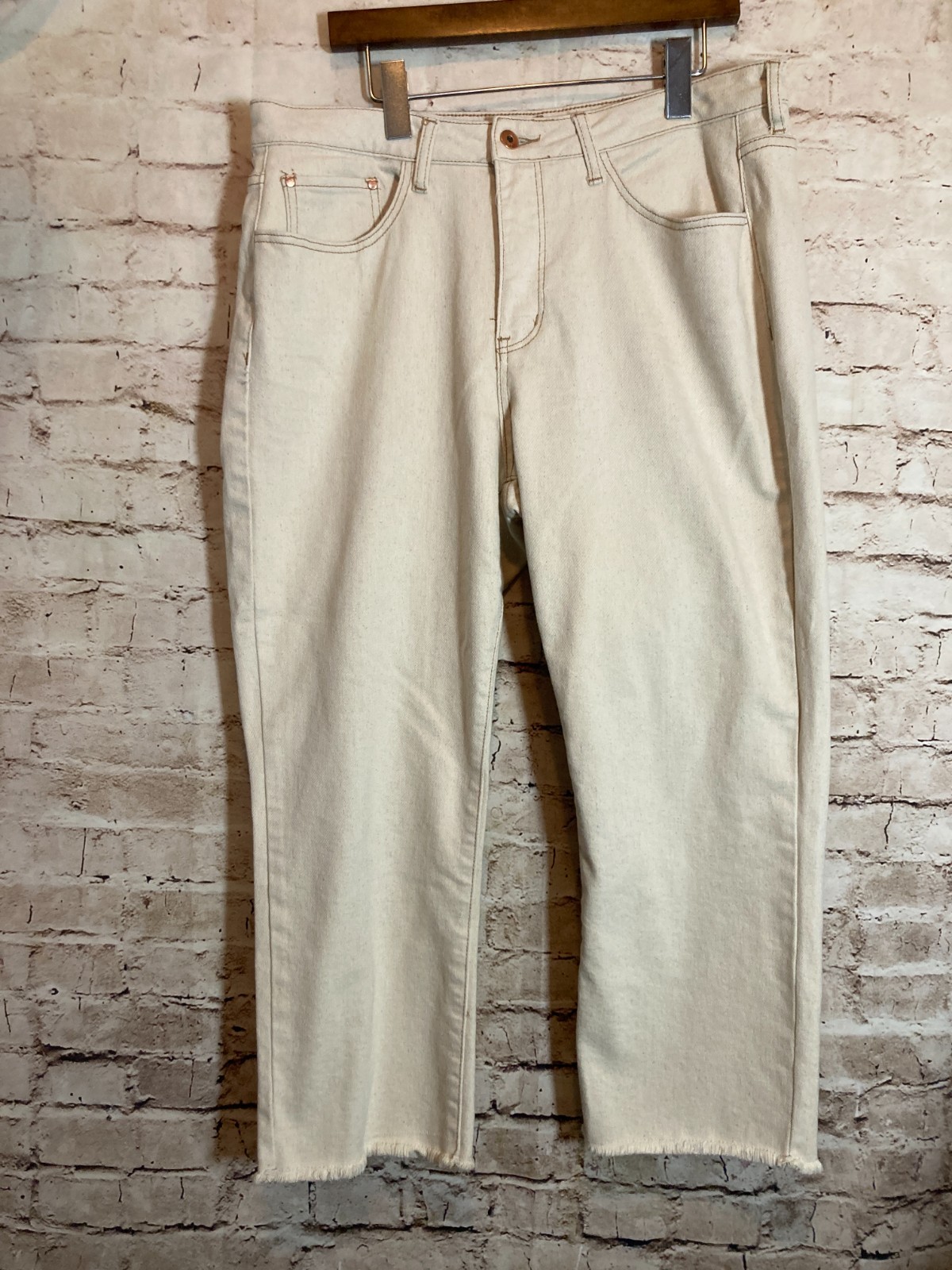 !IT. Jackie Jeans Women 16 Oatmeal Speckled High Rise Straight Leg Ankle Raw Hem