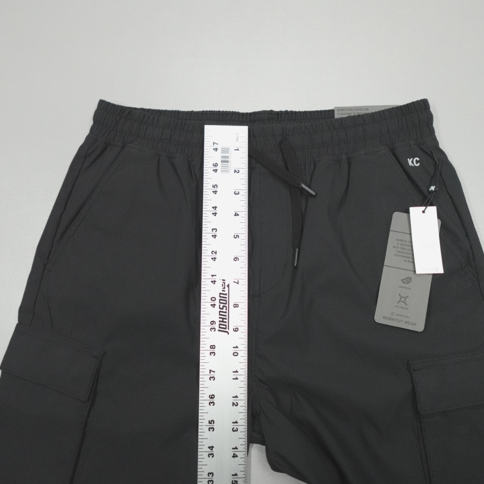 Kenneth Cole Performance Tech Jogger Cargo Tapered Woven Nylon Stretch Black