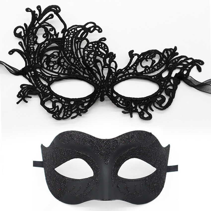 SN-A2-3 Couples Venetian Fairy Pixie Masquerade Halloween Masks Black